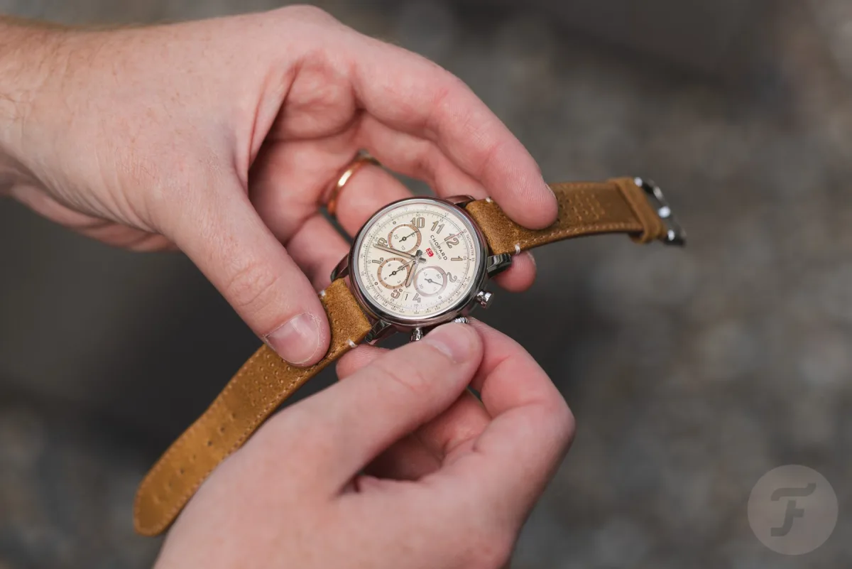Chopard Mille Miglia Classic Raticosa on a table with racing elements