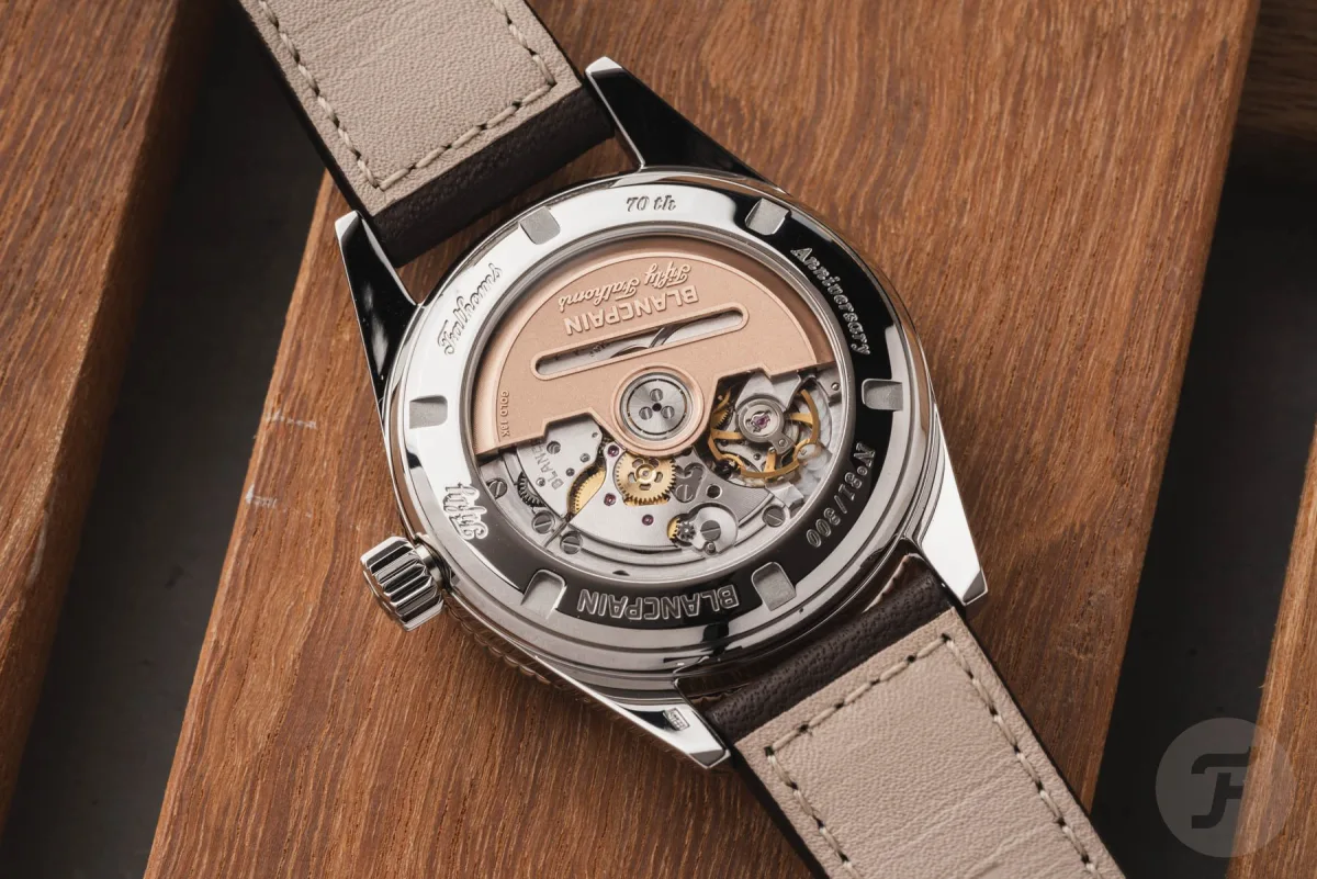 Dial of the Blancpain Fifty Fathoms Bathyscaphe 70th Anniversary