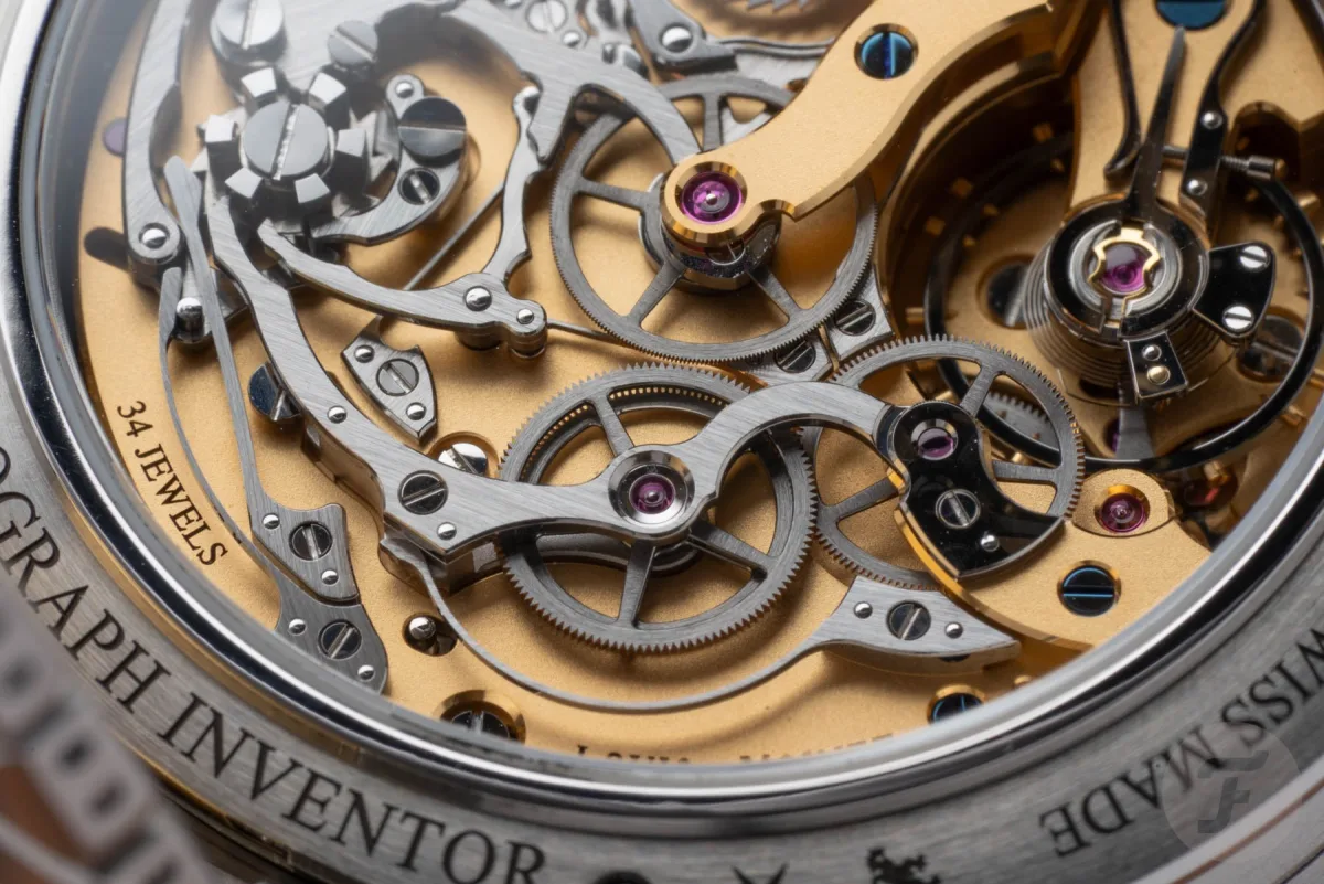 Close-up of Louis Moinet 1816 Chronograph Champagne dial