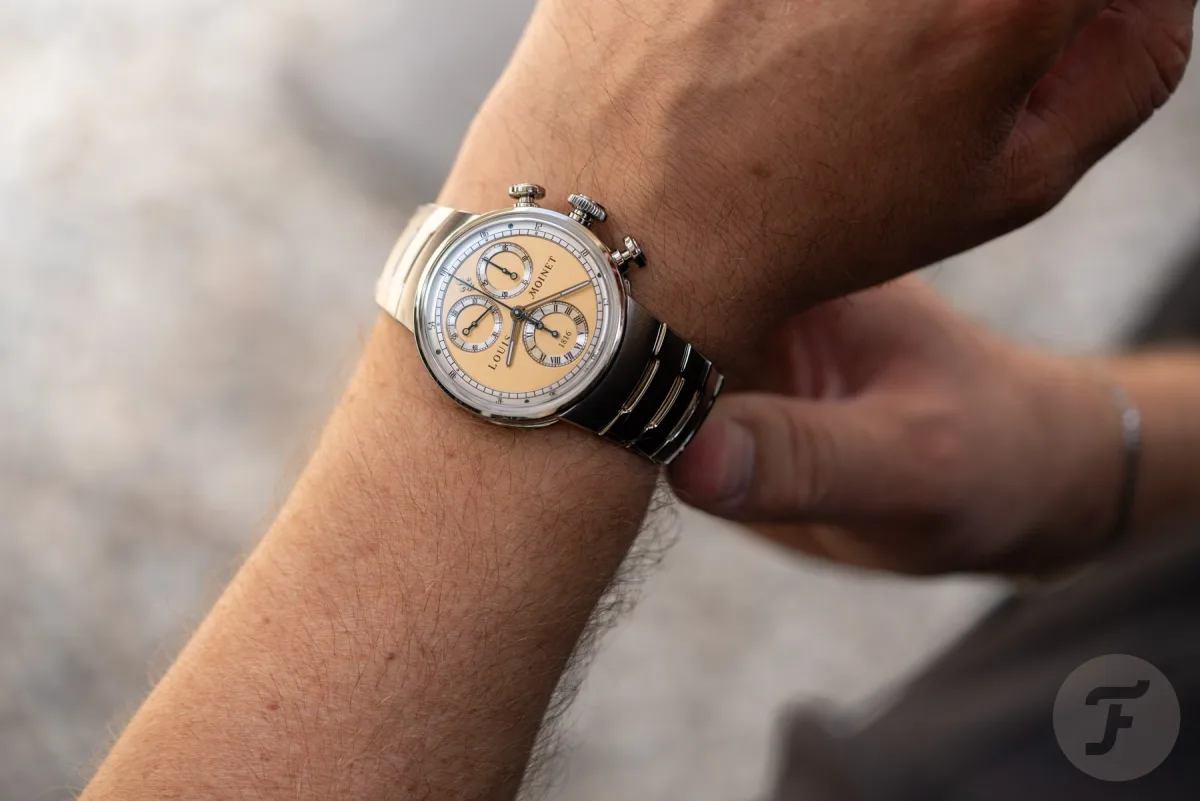 Dial details of Louis Moinet 1816 Chronograph Champagne