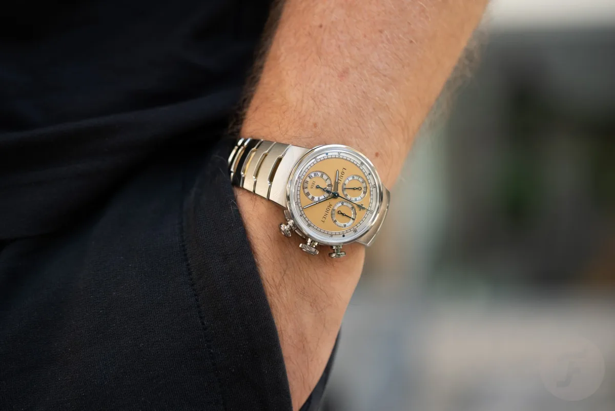 Louis Moinet watch with titanium case and champagne dial