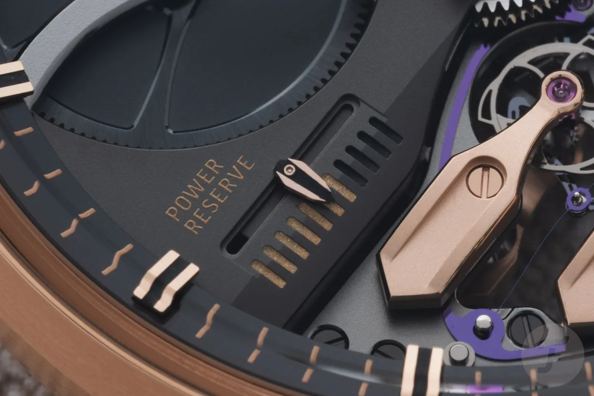 Rose gold design of the Neo Constant Escapement with skeletonized hands