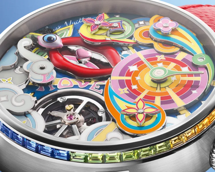 Tourbillon with peace sign bridge in the Louis Vuitton Tambour Taiko Arty Automata