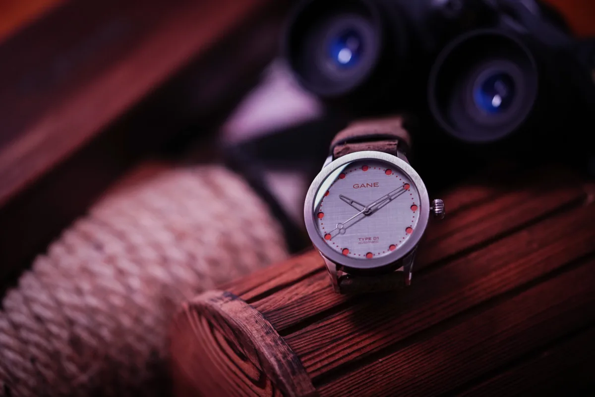 GANE Type D1 Ember watch with charcoal gray and fiery orange dial