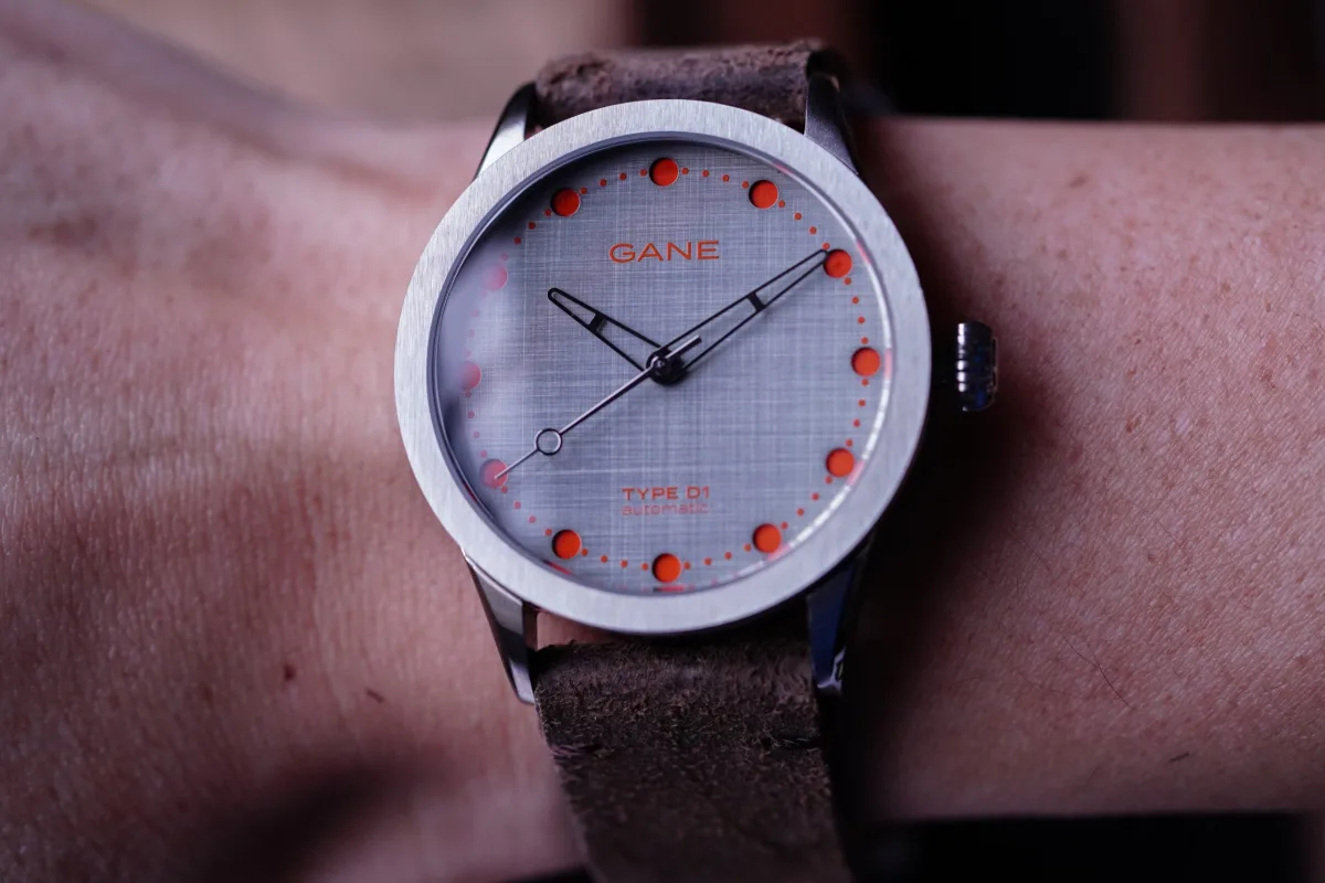 Close-up of the vertical matte finish on the GANE Type D1 Ember case