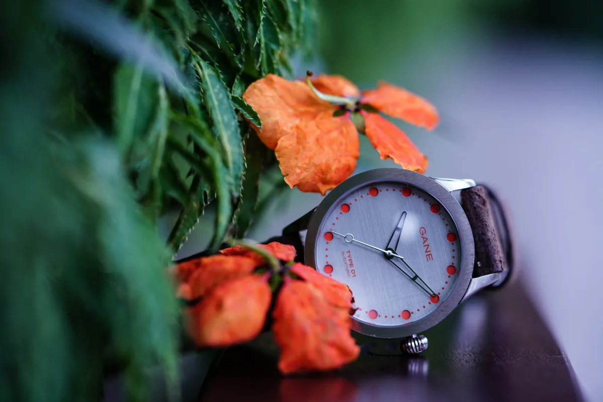 GANE Type D1 Ember watch with brown suede strap