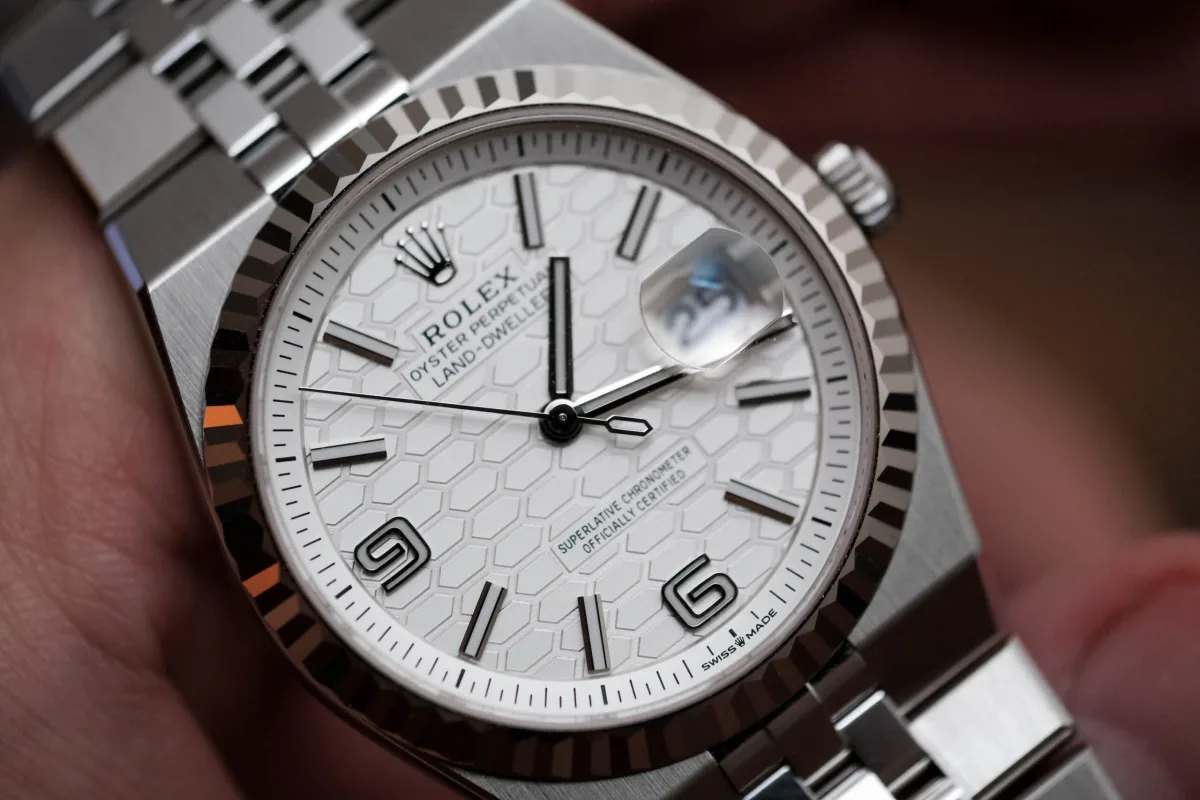 Detailed view of Rolex Land-Dweller 36mm dial texture