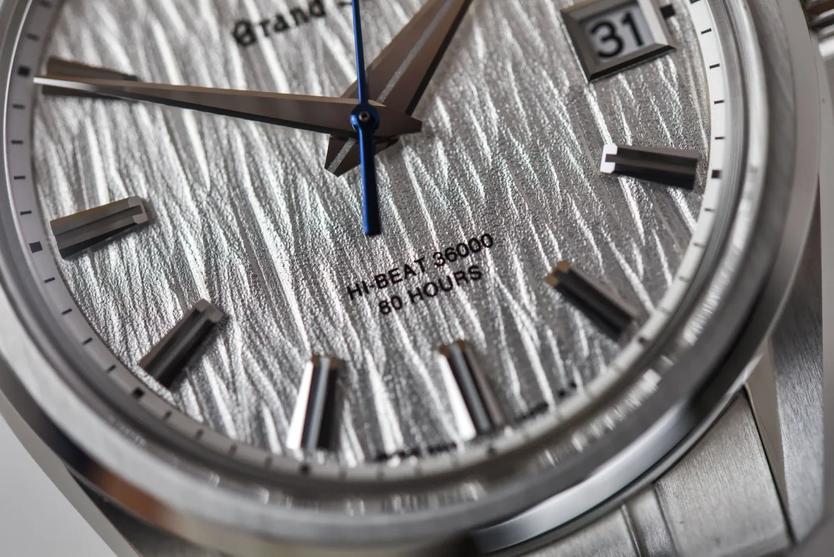 Close-up of Grand Seiko White Birch SLGH005 dial
