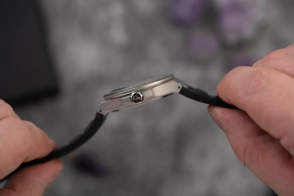 Close-up of Straum Jan Mayen watch case detailing