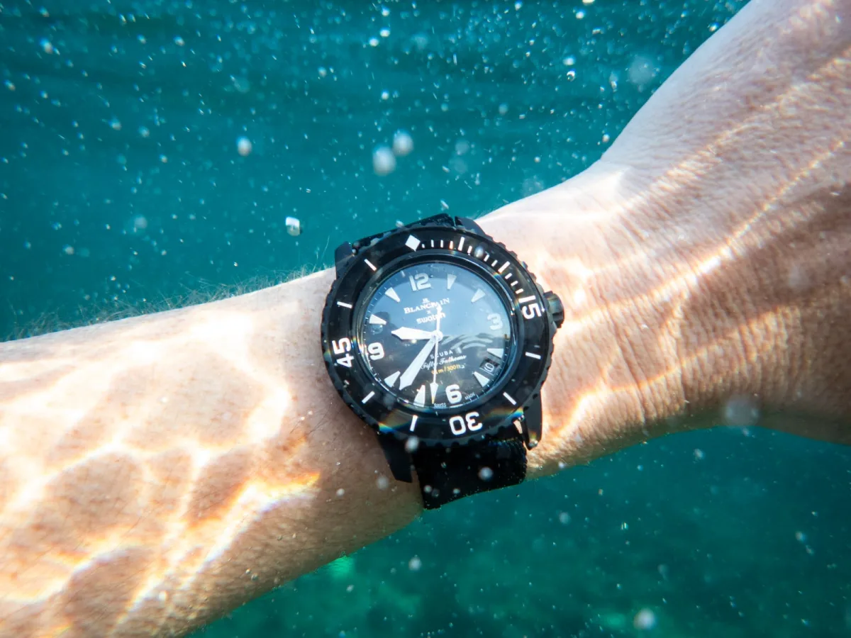 Swatch Scuba Fifty Fathoms worn during a dive